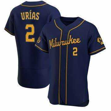 Men%27s Milwaukee Brewers #2 Luis Urias Navy Blue Stitched MLB Cool Base Nike Jersey